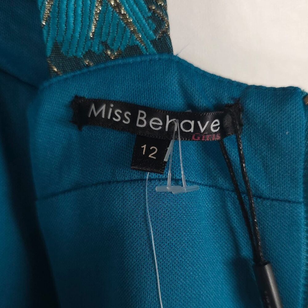 MISS BEHAVE GIRLS New Dress 12 Metallic Turquoise Fit Flare Pleated Stephanie - Picture 6 of 14